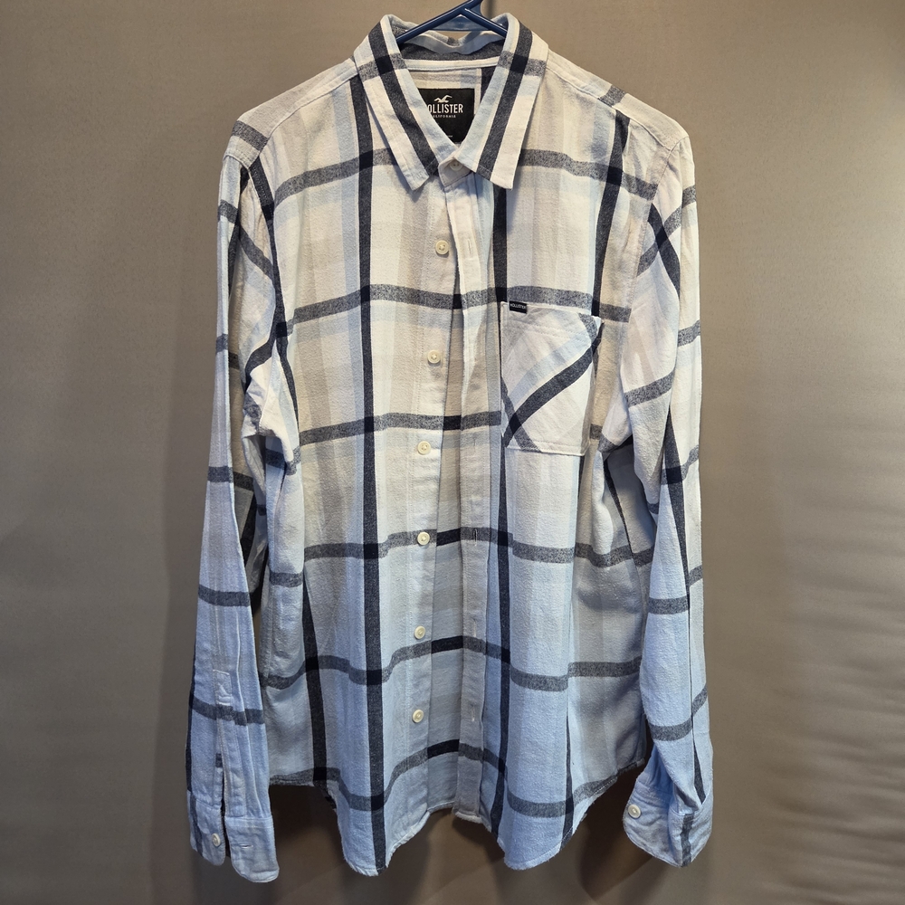 Hollister Light Blue and Navy Plaid Button-Down Shirt